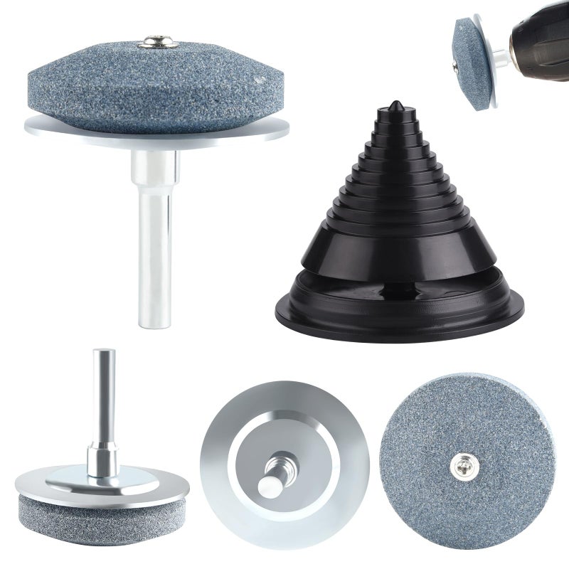 ASTARON 4 PCS Lawn Mower Blade Sharpener(UPGRADED) for Drill and Lawn Mower Blade Balancer Set, Universal Rotary Lawn Mower Sharpener Blade Whetstone for Power Drill Hand Dril - Image 1